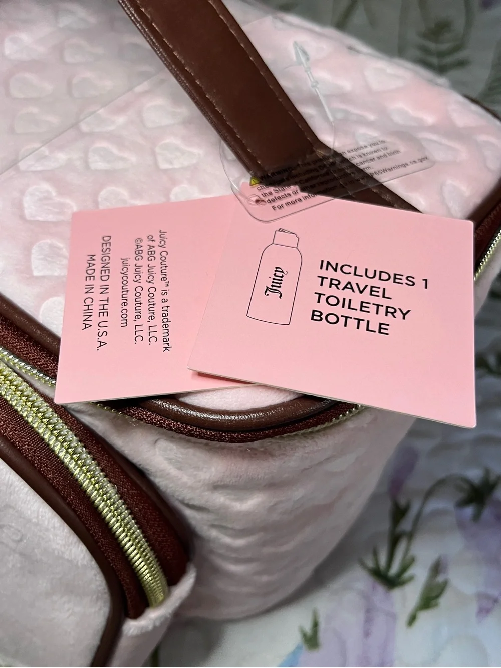 Juicy Couture Light Pink Cosmetic Case with Brown Trim and Gold Logo